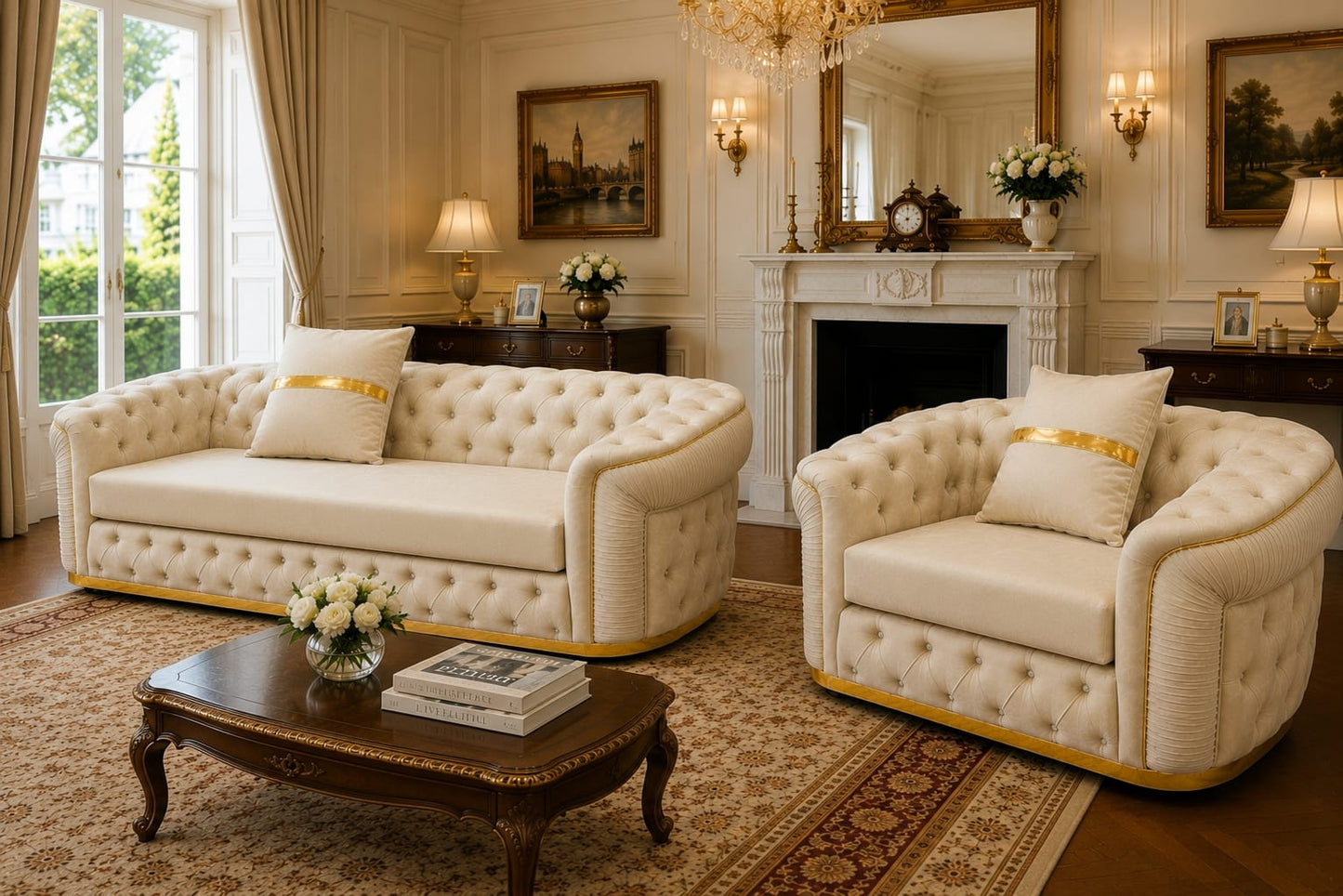 Cream Chesterfield Sofa – Luxury Button-Tufted Velvet Sofa