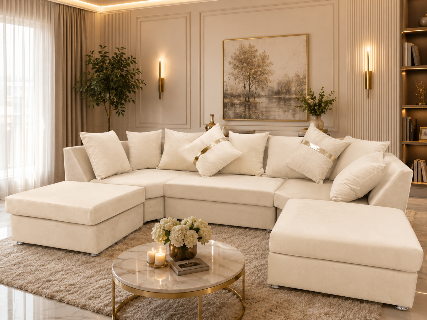 Lxury U-Shape Sofa – Modern Fabric Upholstered Family Sofa
