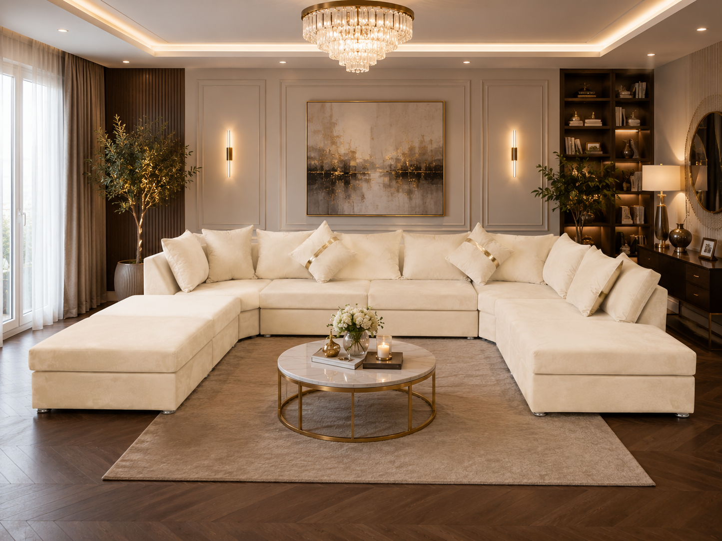 Lxury U-Shape Sofa – Modern Fabric Upholstered Family Sofa