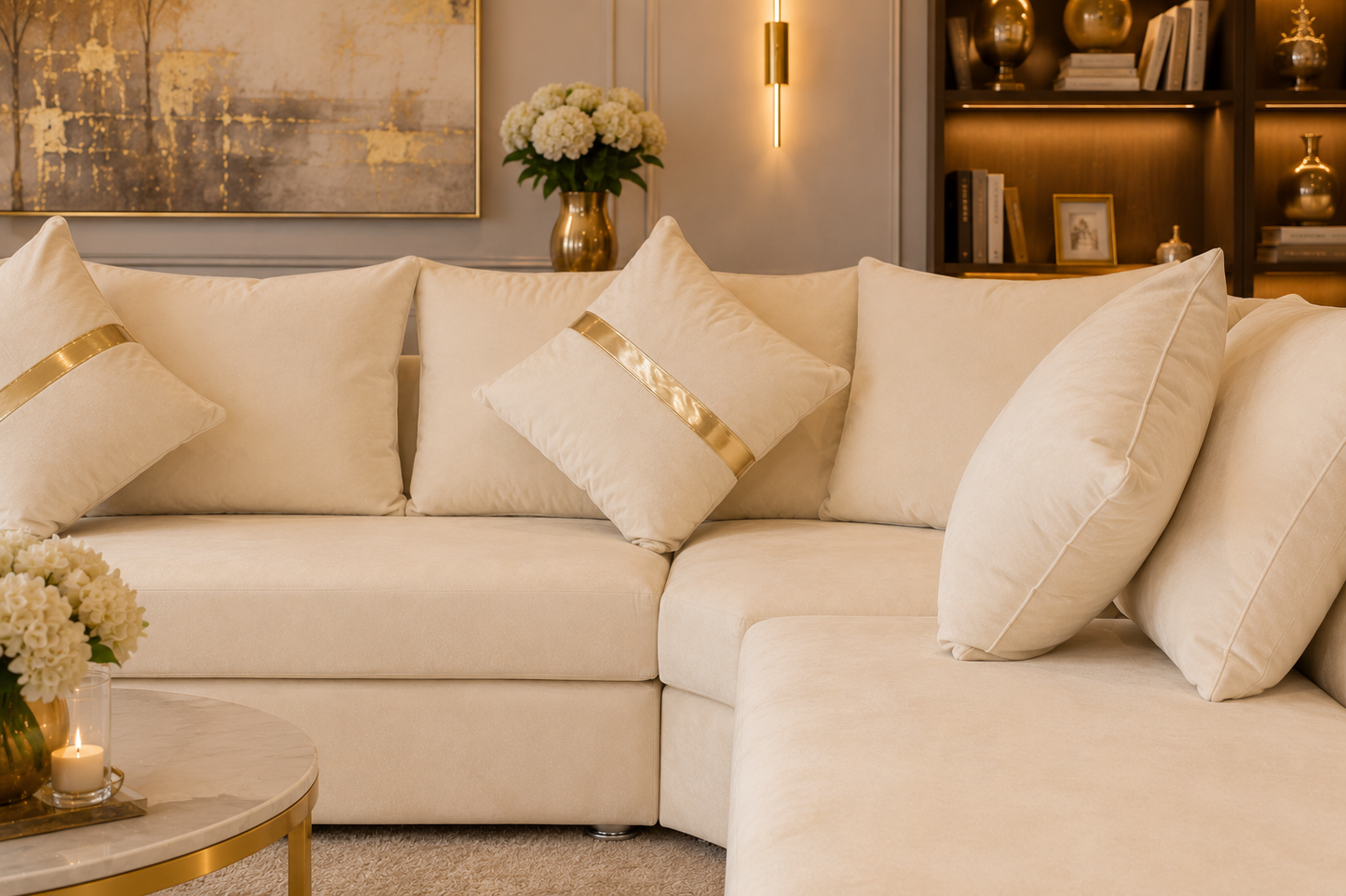 Lxury U-Shape Sofa – Modern Fabric Upholstered Family Sofa