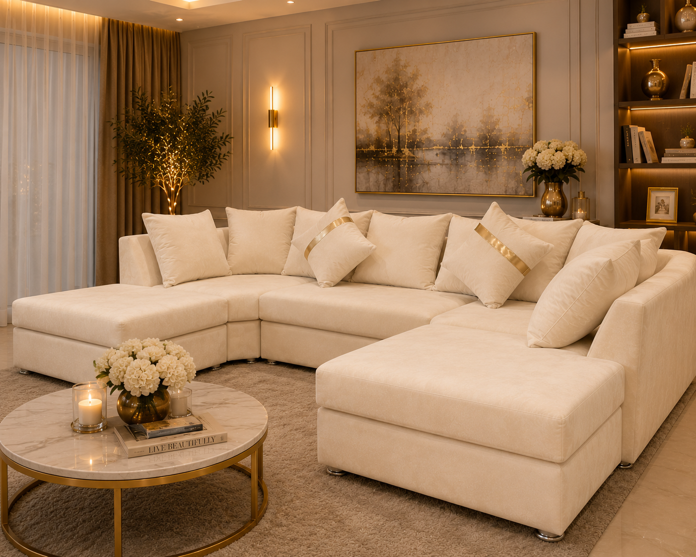 Lxury U-Shape Sofa – Modern Fabric Upholstered Family Sofa