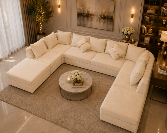 Lxury U-Shape Sofa – Modern Fabric Upholstered Family Sofa
