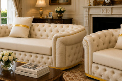 Cream Chesterfield Sofa – Luxury Button-Tufted Velvet Sofa