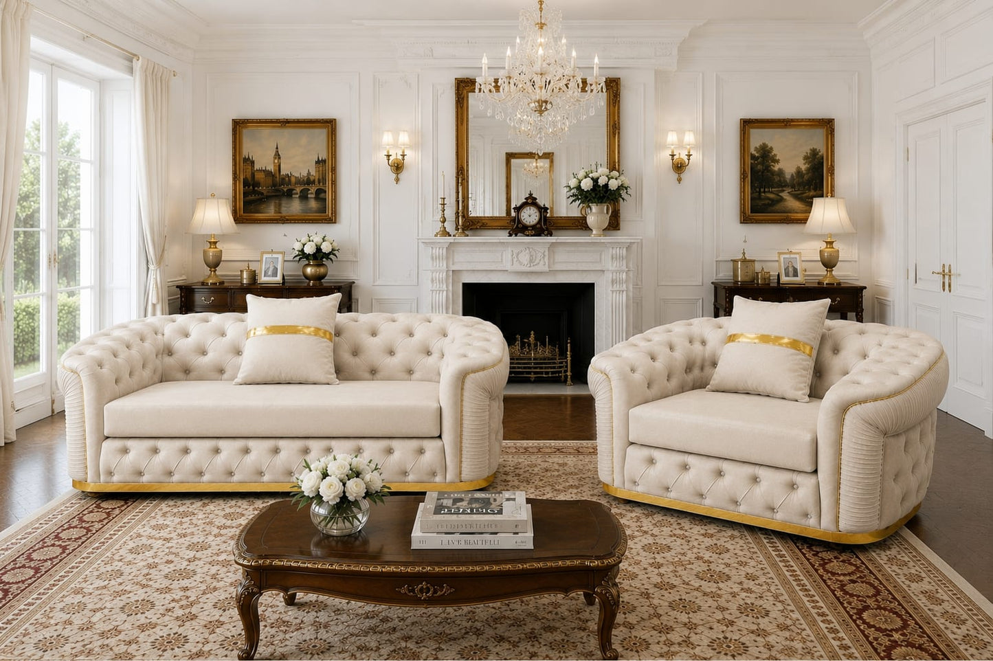Cream Chesterfield Sofa – Luxury Button-Tufted Velvet Sofa