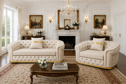 Cream Chesterfield Sofa – Luxury Button-Tufted Velvet Sofa