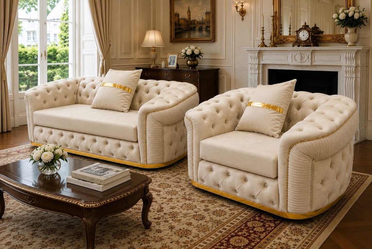 Cream Chesterfield Sofa – Luxury Button-Tufted Velvet Sofa