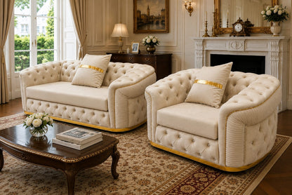 Cream Chesterfield Sofa – Luxury Button-Tufted Velvet Sofa