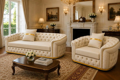 Cream Chesterfield Sofa – Luxury Button-Tufted Velvet Sofa