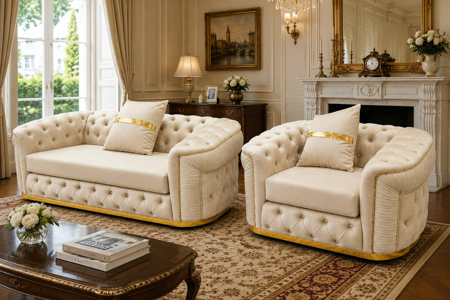 Cream Chesterfield Sofa – Luxury Button-Tufted Velvet Sofa