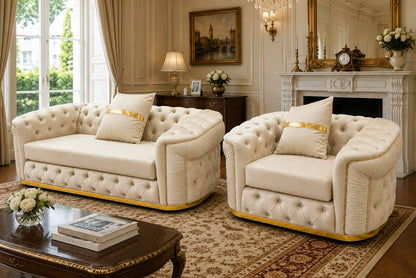 Cream Chesterfield Sofa – Luxury Button-Tufted Velvet Sofa